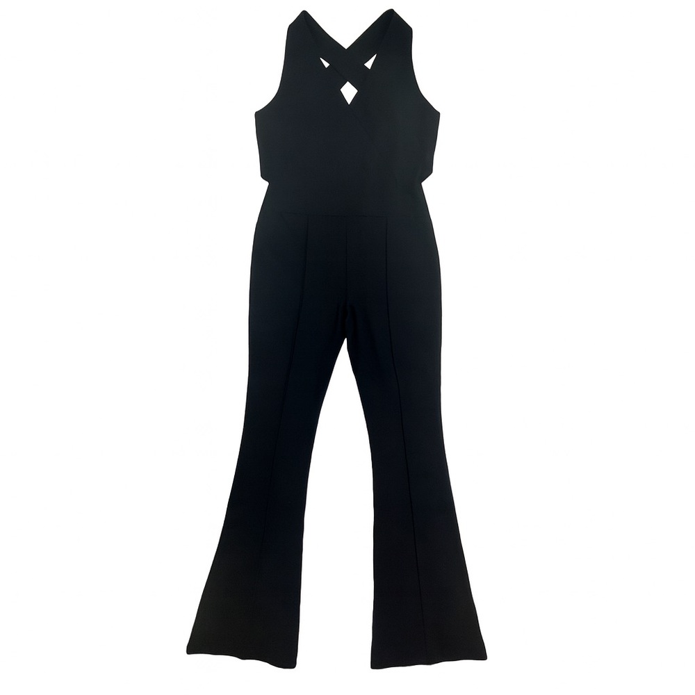 L’Agence Black Halter Crossback Flare-Leg Jumpsuit Size 4